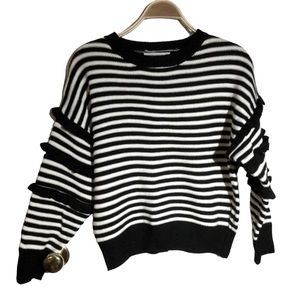 COTTON EMPORIUM sz Large Pullover Sweater w Fun Sleeves Striped Black White